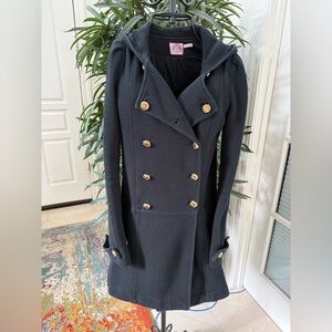 🧥 Juicy Couture Black Double-Breasted Hooded Coat.
